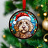 Labradoodle Golden in Santa Hat Suncatcher Decoration